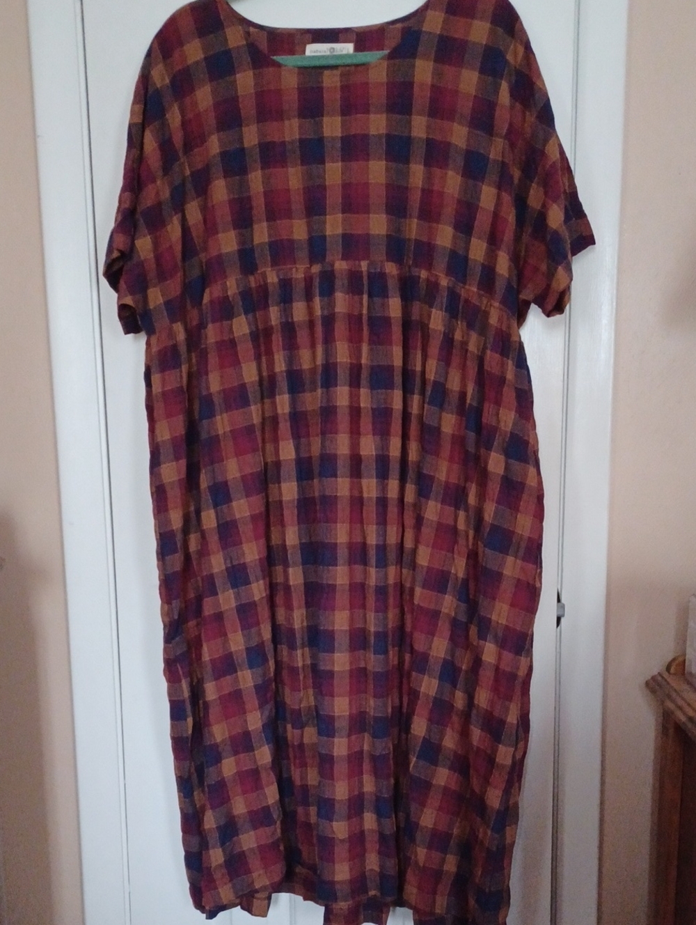 NATURAL LIFE Burgundy, Mustard & Navy Plaid Casual Dress
